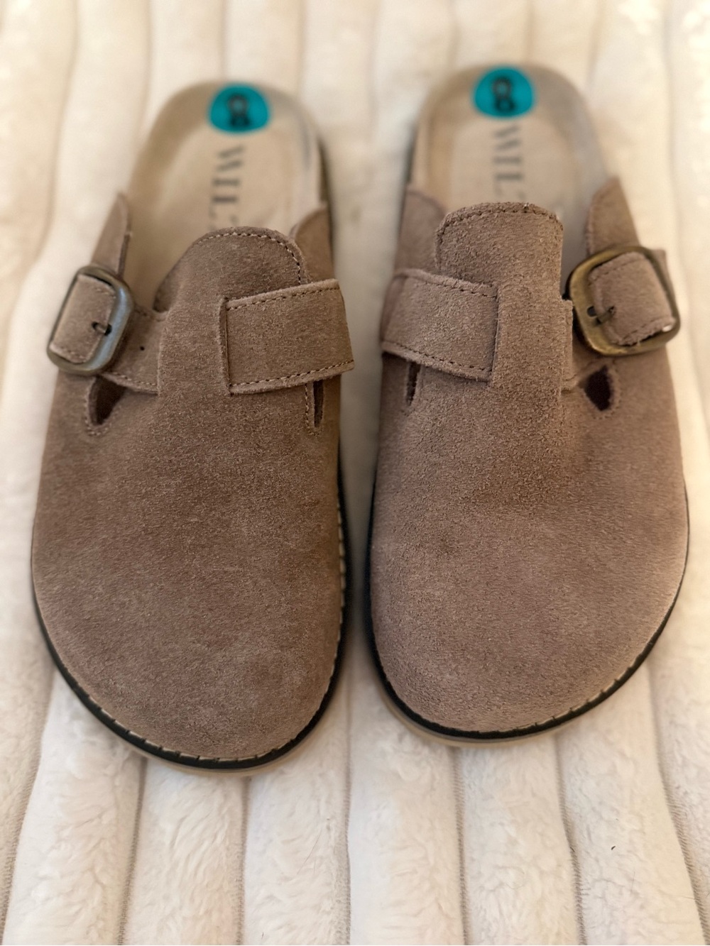 New Wilt Taupe Suede Clog Mule with Buckle